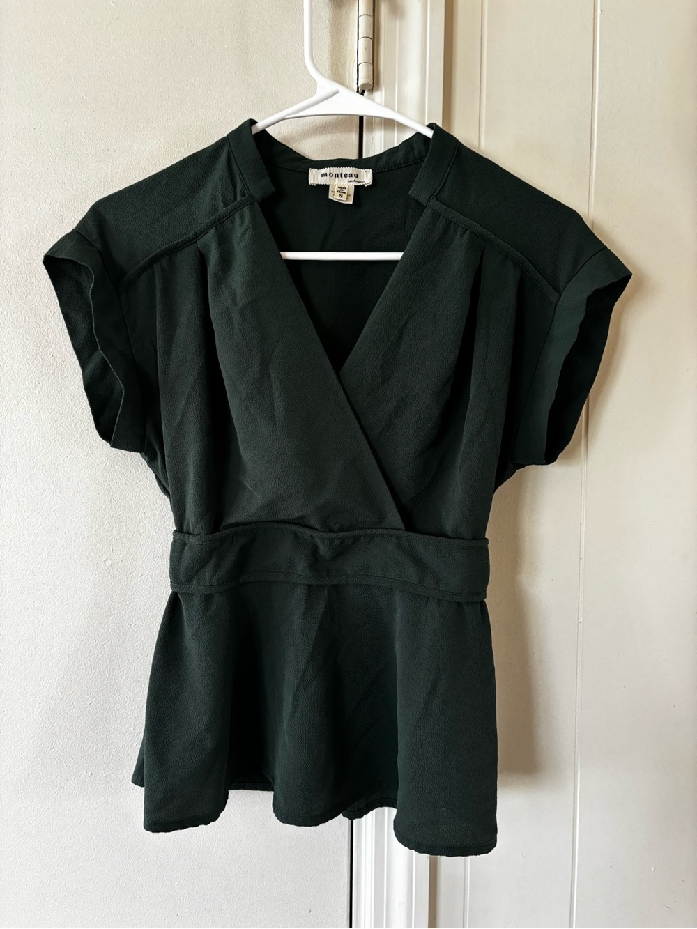 Monteau Dark Green Wrap Peplum Top